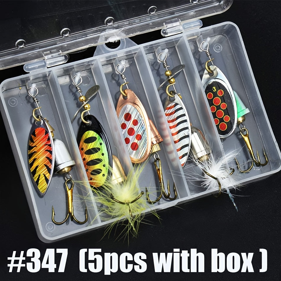 5pcs Fishing Spinner Bait Bionic Hard Bait Feathered Treble Hook
