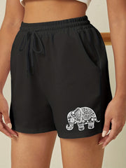 Elephant Print Drawstring Shorts Solid Sports Casual Shorts