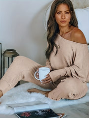2 Piece Set Solid One Shoulder Top & Pants Outfits
