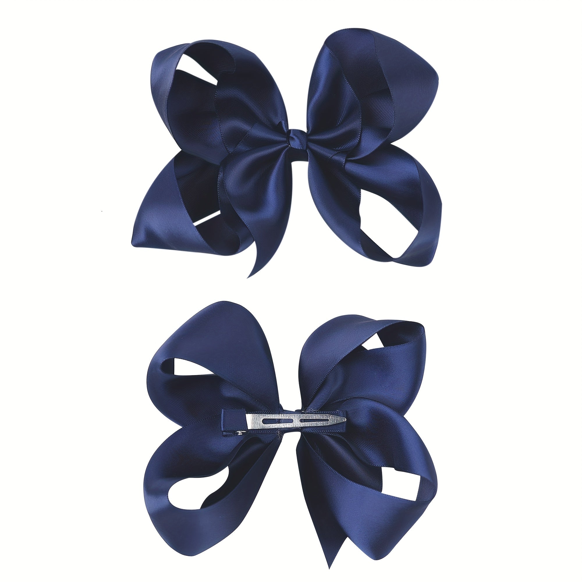 Navy Satin Bowknot Hair Clips for Baby Girls