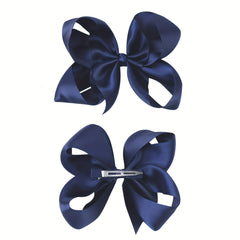 Navy Satin Bowknot Hair Clips for Baby Girls