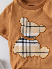 Plaid Bear Embroidery T shirt & Shorts Baby 2pcs Set Clothes