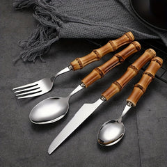 24pc Bamboo Flatware Set with Cutlery Rack