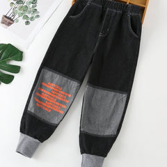 Boy's Letters Print Jogging Pants & Denim Jeans