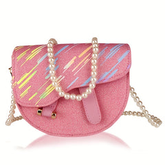 Girls Princess Shoulder Bag Purse with Faux Pearl Strap