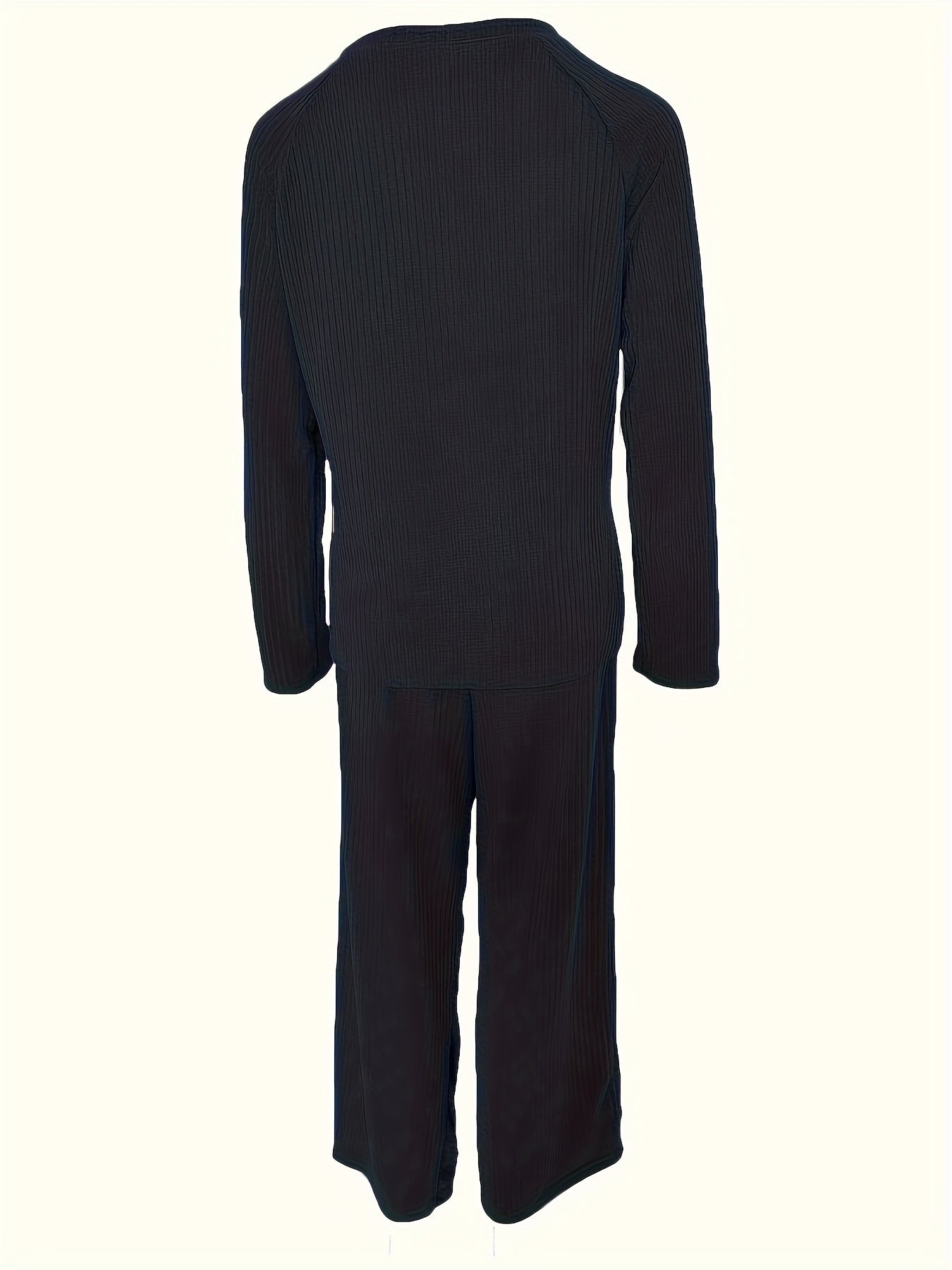 Ribbed Knit Lounge Set Solid Long Sleeve Top & Pants