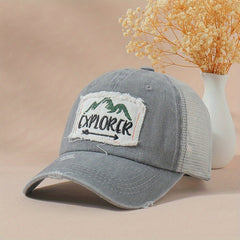 Explorer Embroidery Patch Baseball Cap Washed Distressed Sun Hat