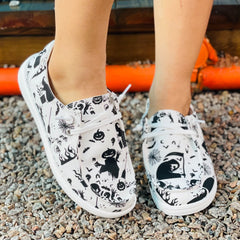 Halloween Ghost Face Pattern Low Top Sneakers Lightweight Walking Shoes