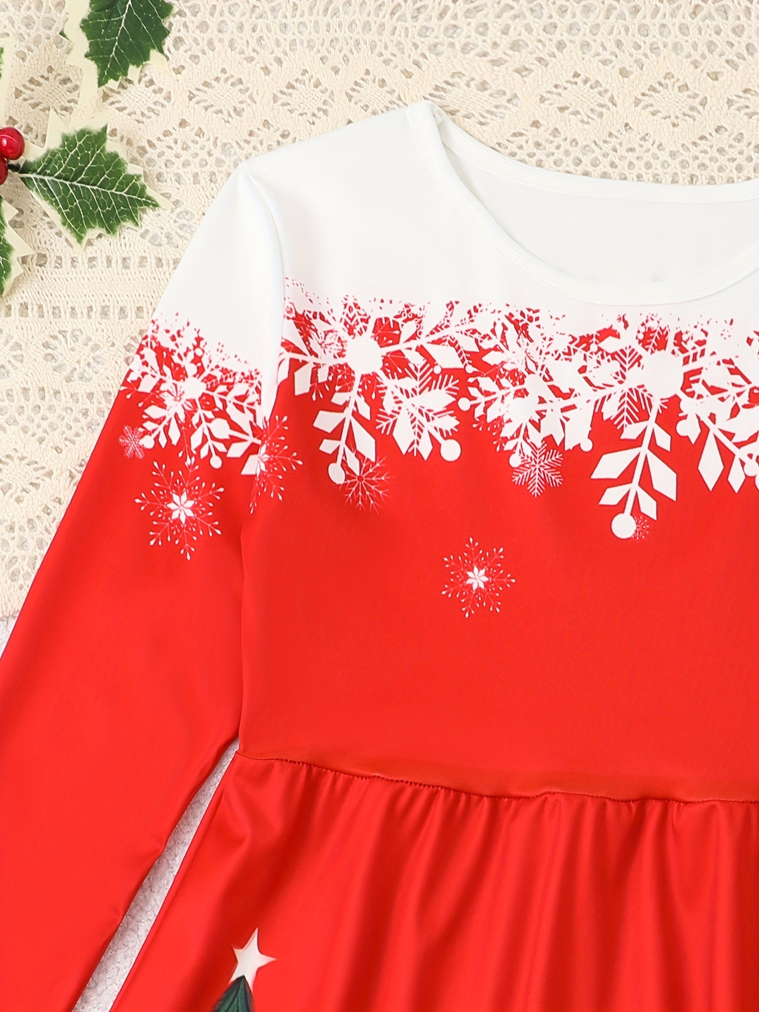 Girls Sweet Santa & Christmas Tree Long Sleeve Dress