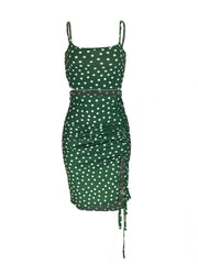 Polka Dot Two piece Skirt Set Crop Cami Top & Drawstring Skirt