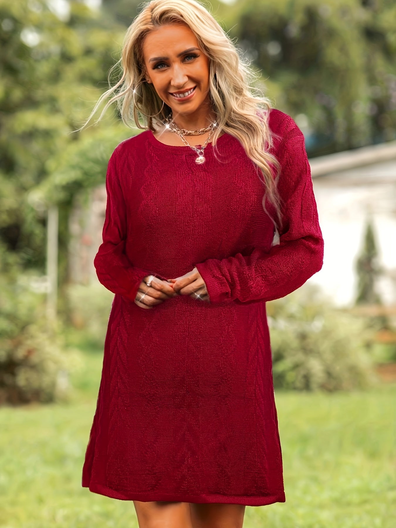 Casual Sweater Dress Women's Plus Solid Jacquard Long Sleeve