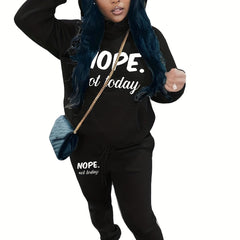 Print Drawstring Two-piece Set Hoodie & Pants