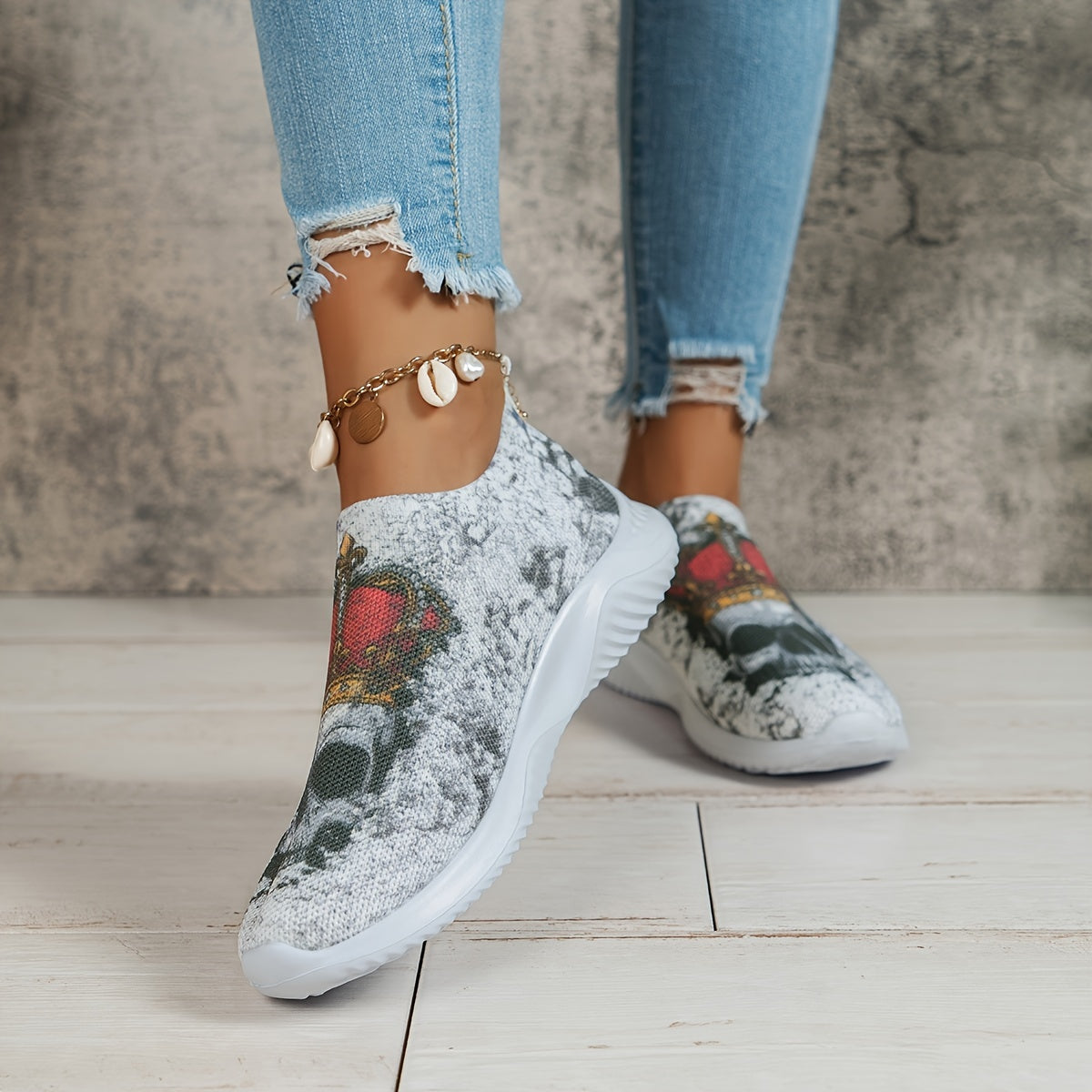Women's Halloween Knit Sock Shoes Casual Low Top Slip On Sneakers