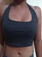 Ribbed Backless Crop Halter Top Y2K Sexy Sleeveless Summer Top