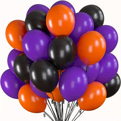 30pcs Halloween Party Balloons in Orange and Purple with Ribbon