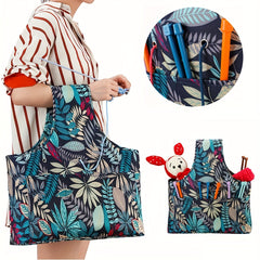 Waterproof Yarn Storage Bag Large Capacity Knitting Tote Leaves Pattern