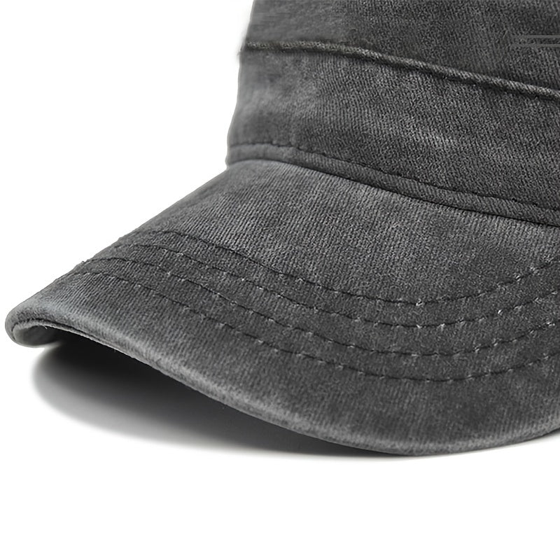 Vintage Washed Cotton Military Cadet Flat Top Cap Adjustable Hat