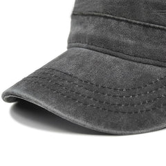 Vintage Washed Cotton Military Cadet Flat Top Cap Adjustable Hat