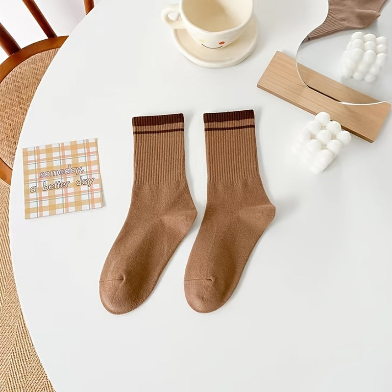 5 Pairs Cotton Crew Socks for Spring Summer Sports