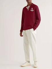 Anchor Pattern Knit Polo Shirt Men's Casual Lapel V Neck Pullover