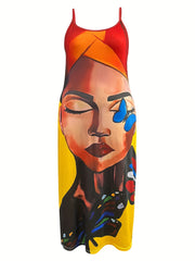 Colorblock Abstract Figure Butterfly Print Maxi Dress