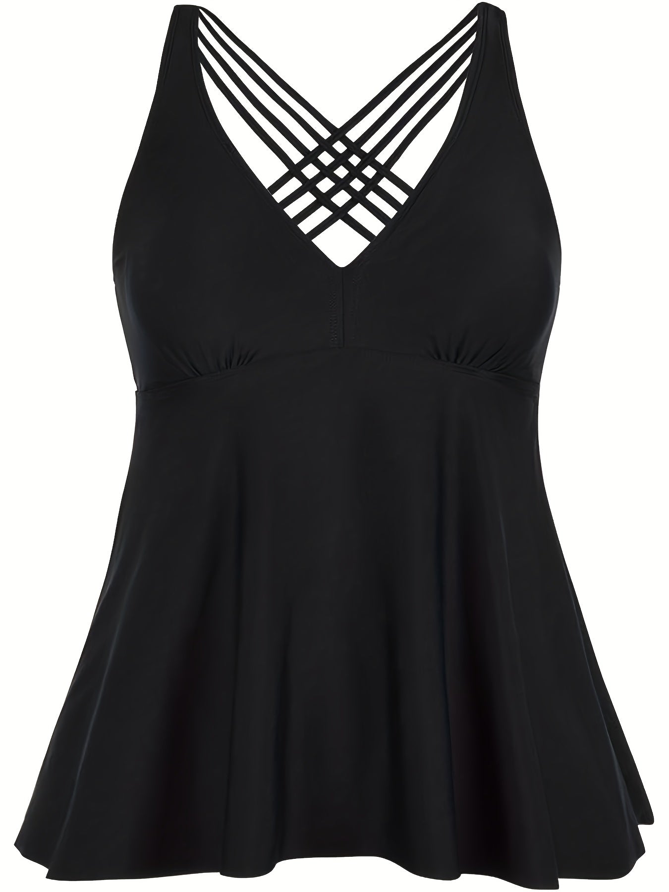 Modest Tankini Set V Neck Crisscross Back Top & Panty Swimsuit