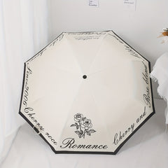 Romantic And Rose Vinyl Auto Folding Umbrella Rain Or Shine Dual use Umbrella