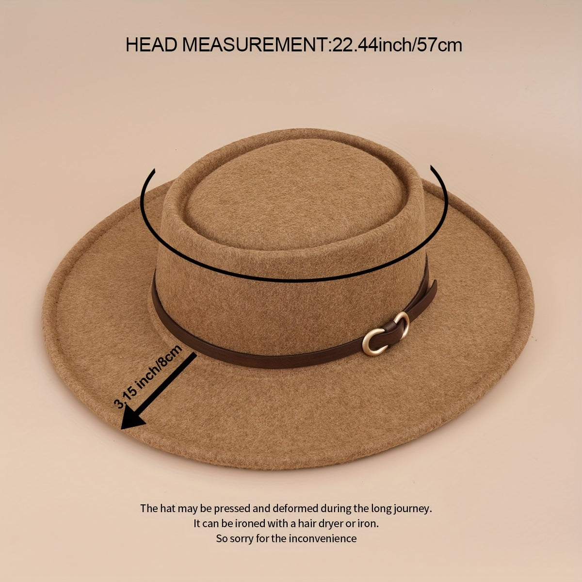 Buckle Flat Top Hat Wide Brim Sunshade Woolen Jazz Hat