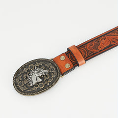 1pc Horse Head Buckle Casual Belt Western Cowboy Leather Vintage Belt