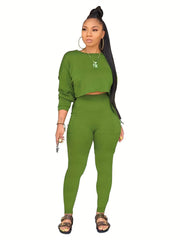Drop Shoulder Long Sleeve Top & Skinny Leggings Set