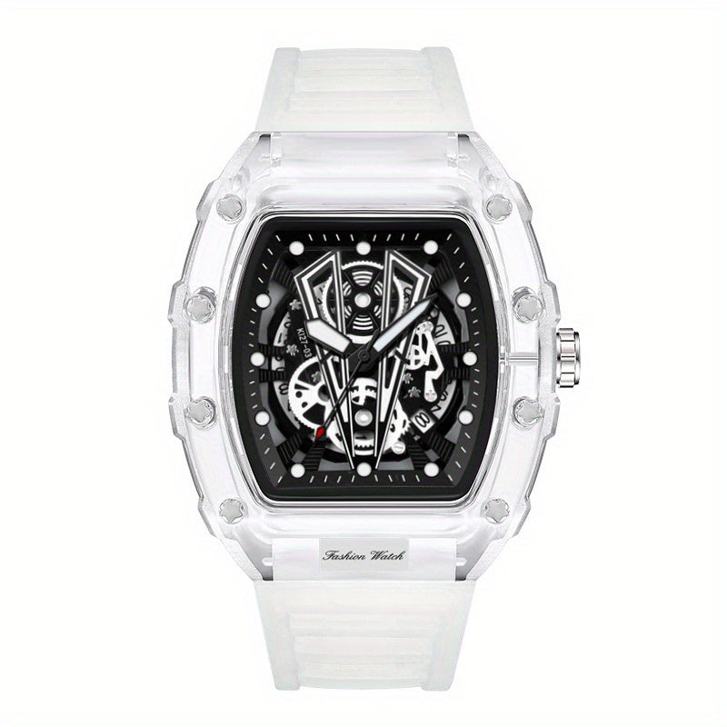 Men's Transparent Silicone Waterproof Wine Barrel Quartz Watch