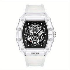 Men's Transparent Silicone Waterproof Wine Barrel Quartz Watch