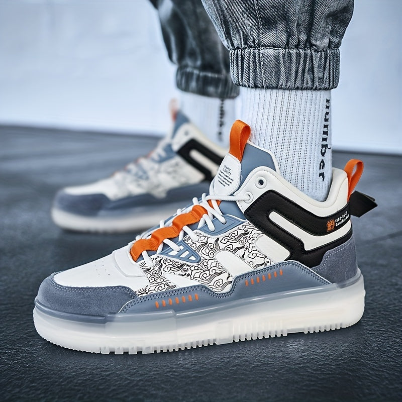 Men's Cloud Print Lace-up Sneakers for Outdoor Comfort