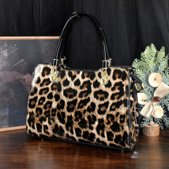 Leopard Print Tote Bag with Removable Strap Zipper Closure Polyester Lining