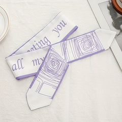 Purple Geometric Skinny Scarf Satin Twilly Scarf