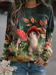 Graphic Print Crew Neck Long Sleeve T-shirt for Women
