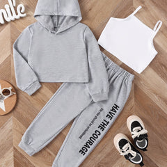 Toddler Girl's 3pcs Hoodie & Cami Top & Sweatpants Set, Spring/Fall Outfits