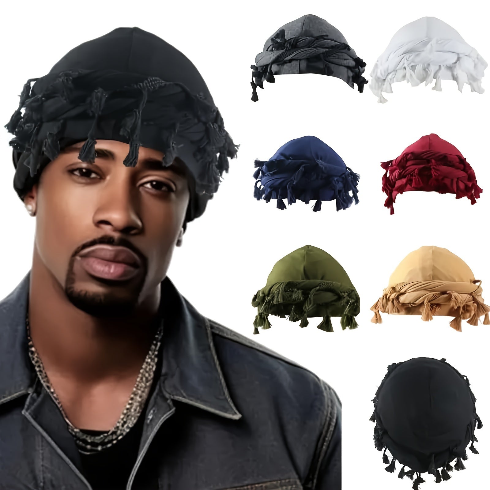 Vintage Twist Head Wraps Turban With Tassel for Men