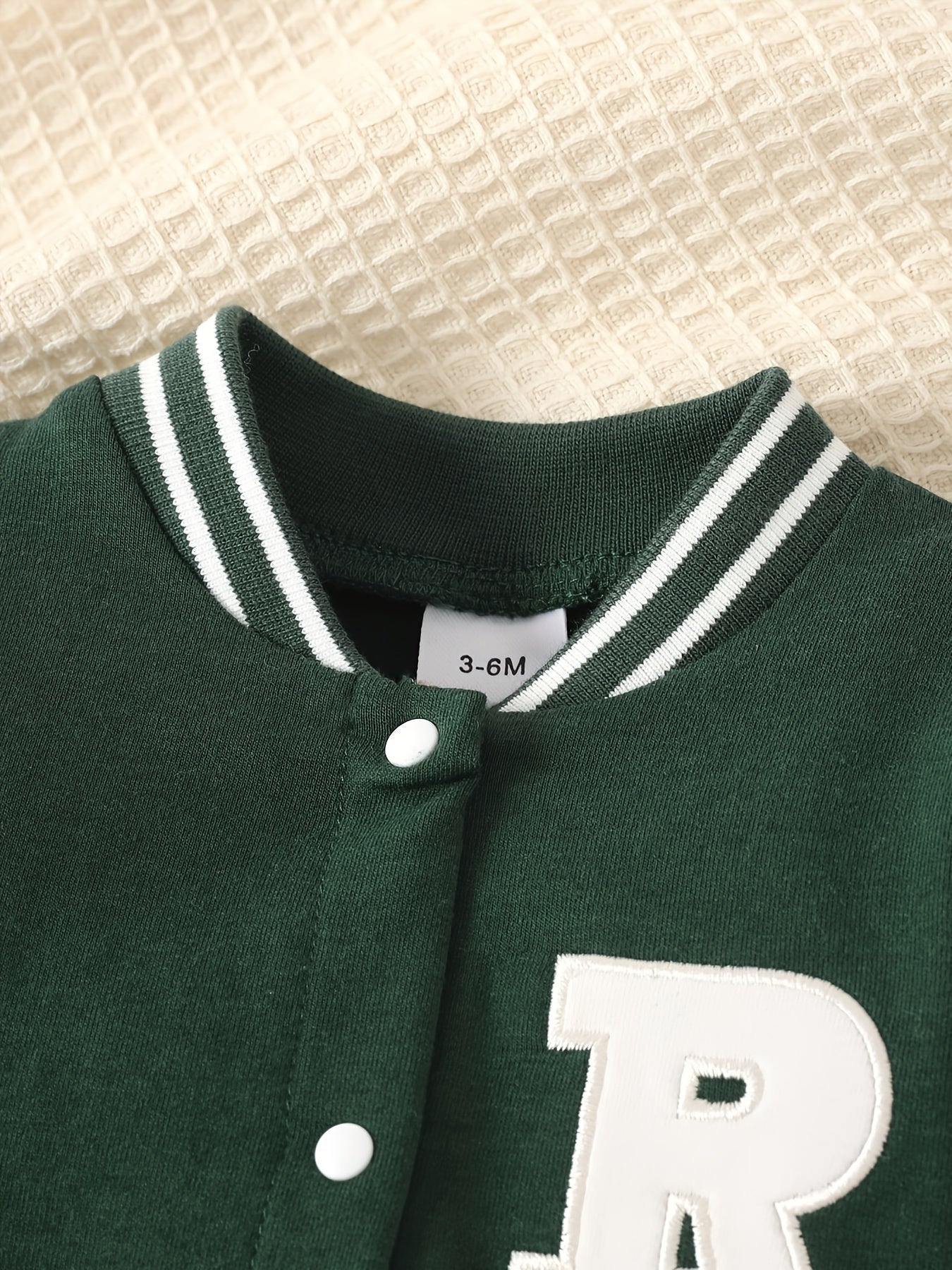 Baby Boy R Letter Patch Embroidered Long Sleeved Jumpsuit