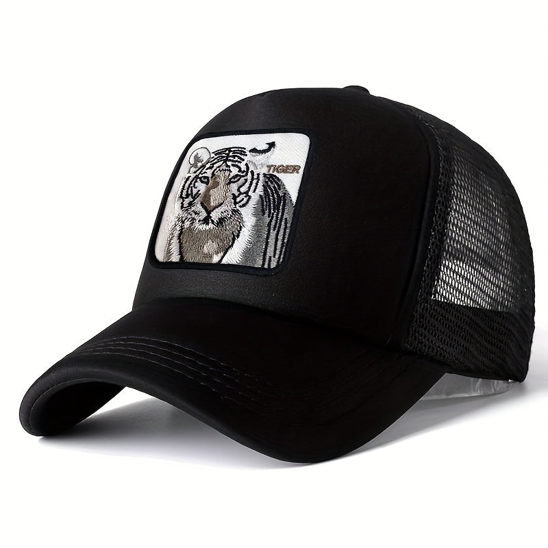 Tiger Embroidery Pattern Mesh Hat Sunshade Baseball Cap