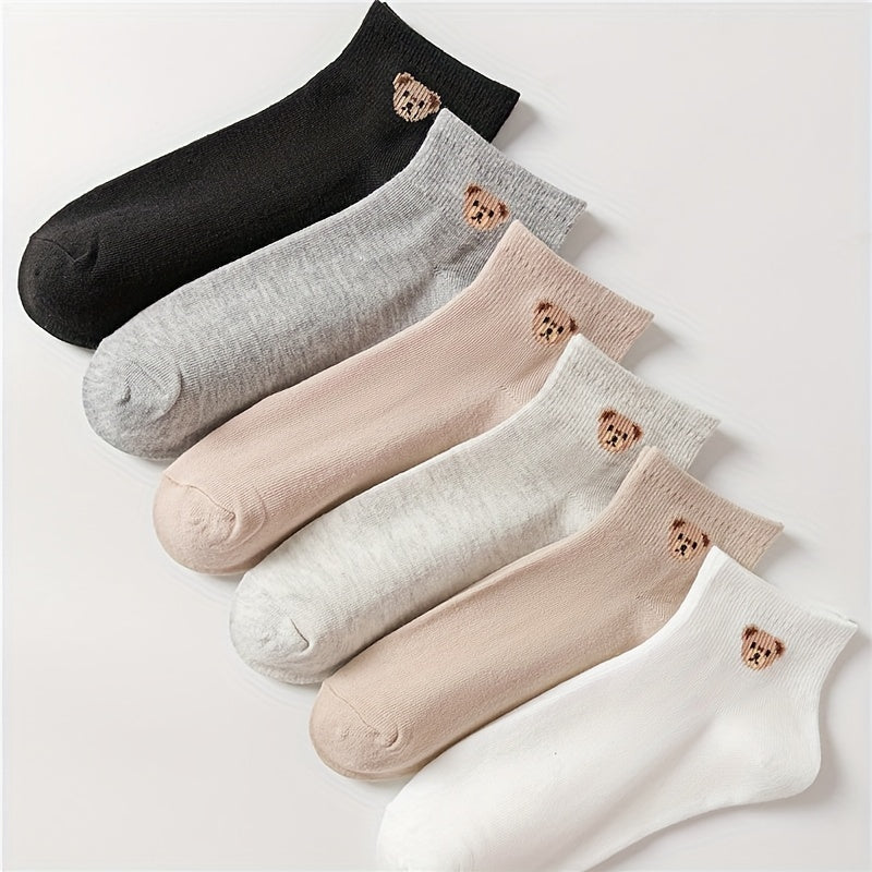 6 Pairs Cartoon Bear Print Socks for Women