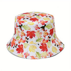 Leaf Print Bucket Hat Reversible Lightweight Sunscreen Fisherman Cap