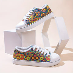 Women's Floral Print Lace Up Low Round Toe Lightweight Shoes