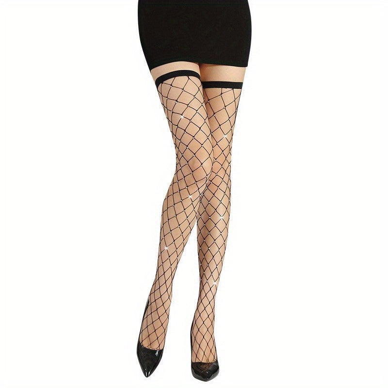 Fishnet Thigh High Stockings Rhinestone Over The Knee Socks