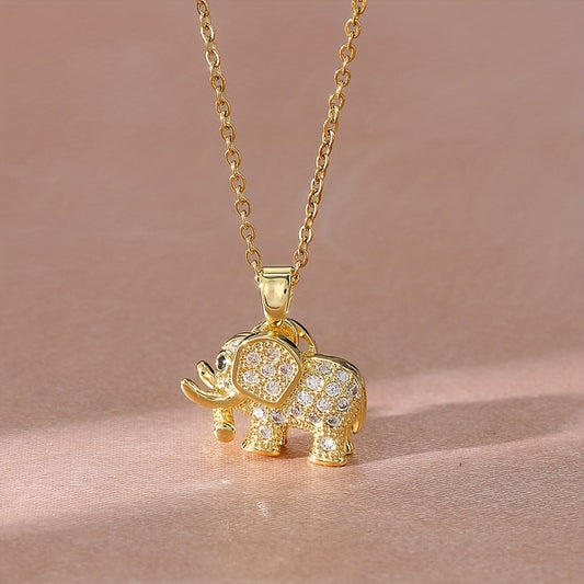 Elephant Pendant Necklace Rhinestone Holiday Birthday Gift