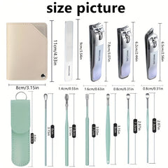 10pcs Nail Clipper & Ear Spoon Set Stainless Steel Nail Trimming Tools
