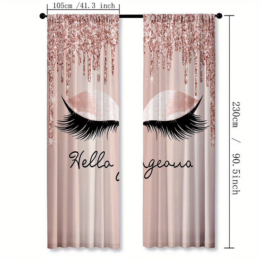 Large Eyelash Printed Curtain Rod Pocket Curtains - 2pc Home Decor