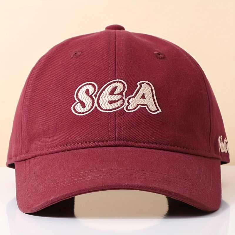 SEA Embroidery Red Baseball Cap Unisex Lightweight Sun Hat Adjustable
