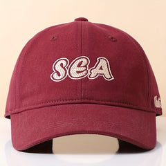 SEA Embroidery Red Baseball Cap Unisex Lightweight Sun Hat Adjustable