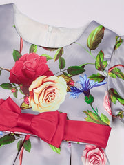 Floral Bowknot Puff Sleeves Princess Dress for Dance Party